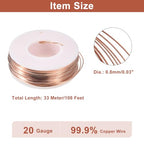 uxcell Soft Copper Wire (20 Gauge, 108 FT), 99.9% Pure Bare Copper Wire 0.8mm Solid Craft Wire for DIY Crafting Gardening Decoration (33Meter) - size: 20 Gauge x 108 FT