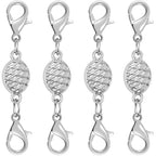 Magnetic Necklace Clasps and Closures-Magnetic Safety Clasp Extender with Lobster Clasps, Pineapple Texture Design, Gold and Silver (4pcs Silver) - color: 4pcs silver