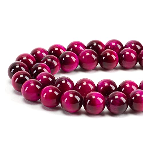 Cherry Tree Collection | 100PCS Gemstone Round Beads for Jewelry Making | Includes Storage Box, Elastic String, and Needles - color: pink tiger eye, size: 8mm