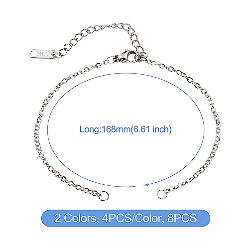 KISSITTY 8pcs Golden Silver Adjustable Bracelet Chains 304 Stainless Steel Cable Extender Chains Replacement with Clasp for Women Friendship DIY Necklaces Bracelets Jewelry Making