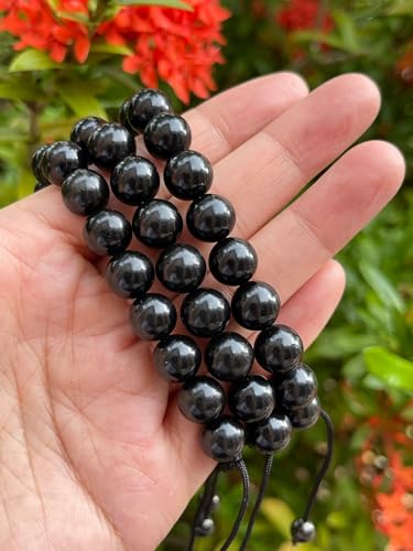GAF TREASURES Grade A ++ Gemstone Round Bead Adjustable Bracelet 10mm, Genuine Crystal Bead Bracelet, Gift for Men & Women - color: Jet