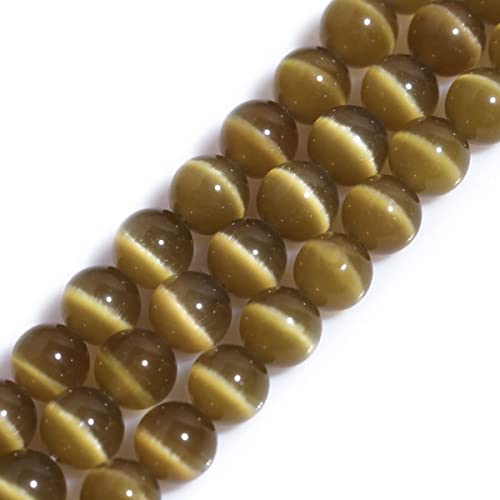 HAAMIIQII 10mm Brown Cat Eye Glass Round Crystal Stone Loose Gemstone Beads for Jewelry Making Bracelets Necklaces Earrings Crafts (35-40pcs) - color: Brown, size: 10mm (35pcs)