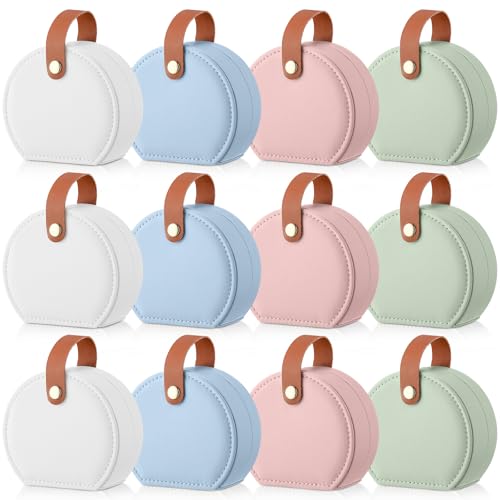Weysat 12 Pack Travel Jewelry Case Bridesmaid Gifts Box Bulk Small Leather Earring Organizer for Women Proposal Return Gift (White,Green,Blue,Pink) - color: White, Green, Blue, Pink,