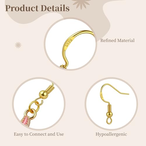 Sterling Silver Earring Hooks, 120 PCS 14K Gold Plated Fish Hook Earrings for Earring Making Supplies Kit, Jewelry Making Supplies for DIY Earrings Hypoallergenic Ear Wires Fish Hook - color: 14K Gold