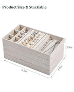 Stackable Jewelry Organizer Trays with Removable Dividers, 6-Tray Beige Jewelry Drawer Organizer Set for Earrings, Necklaces, Rings & Bracelets Gift for Her - size: 6 Layers