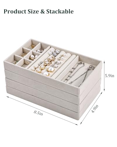 Stackable Jewelry Organizer Trays with Removable Dividers, 6-Tray Beige Jewelry Drawer Organizer Set for Earrings, Necklaces, Rings & Bracelets Gift for Her - size: 6 Layers
