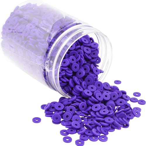 Mandala Crafts Purple Heishi Beads 6mm – 3000 Flat Polymer Disc Clay Beads for Adult Jewelry Making Spacer Beads, Bracelets, Necklaces, and Earrings - color: Purple, size: 6mm 3000 PCs