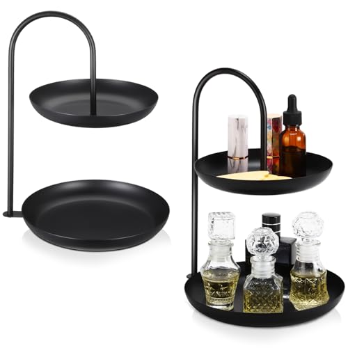 Maxcheck 2 Pcs Necklace Display Stand 2 Tier Jewelry Holder Tabletop Jewelry Organizer Tower with Round Storage Tray Organizer Tower for Bracelets Necklaces Earrings Makeups(Black) - color: Black