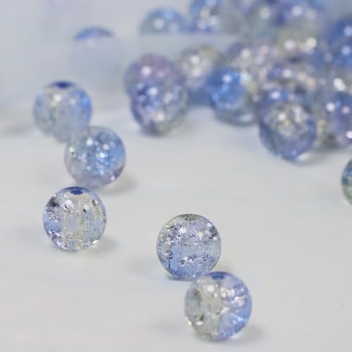 100Pcs 10mm Crackle Glass Beads for Jewelry Making - Round Spacer Crystal Beads Bulk, DIY Craft Supplies for Necklace Bracelet Earrings (Light Blue Transparent) - color: Light Blue Transparent