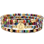 Set of 4 Colorful Bead Initial Bracelets, Personalized Stackable Jewelry, Adjustable Stretchy Charm Bracelets for Women, Beaded Bracelet Set, Trendy Custom Jewelry Gift - style: Colorful Bead - G