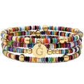 Set of 4 Colorful Bead Initial Bracelets, Personalized Stackable Jewelry, Adjustable Stretchy Charm Bracelets for Women, Beaded Bracelet Set, Trendy Custom Jewelry Gift - style: Colorful Bead - G