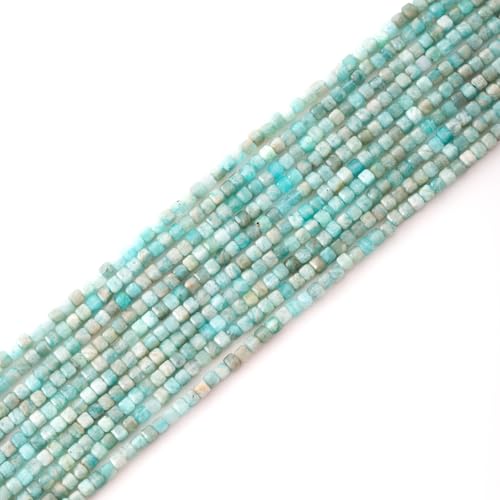 Faceted Natural Blue Amazonite 2-3mm Cube Square Loose Beads Gemstone Small Loose Beads Healing Crystal Energy Stone for DIY Jewelry Making 15" - color: Blue Amazonite