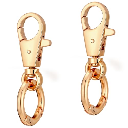 2 Pcs Double Opening Keychain Clip, Heavy Duty Zinc Alloy Swivel Lobster Clasp with Key Ring Spring Snap Hook Purse Clip for Jewelry Lanyard, DIY Crafts Purse Making Camping Travel Accessories (Gold) - color: Gold