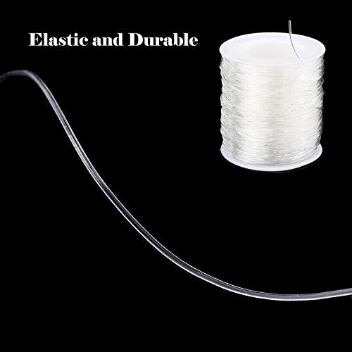 4 Rolls Clear Elastic Bracelet String, 0.8mm & 1mm, TuNan Crystal Stretchy Bead String Stretch Cord for Bracelets Beading Jewelry Making - Clear and Black (50/50/55/55 Yards)