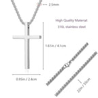 Tuefuzy Cross Necklace for Men, Silver Cross Stainless Steel Pendant Necklace, Mens Cross Chain - size: 22in