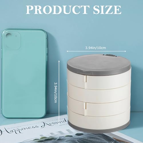 Rotating Jewelry Organizer Box with Mirror – Large Capacity Multi-Layer Storage, 360° Rotation, Protective Cover, Compact with Non-Slip Base (White) - color: White