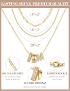 Layered Gold Necklaces for Women, 14K Gold Plated Dainty Cubic Zirconia Rondelle Initial Pendant Necklace, Chunky Stackable Mariner Chain Choker, Trendy Personalized Name Jewelry Gifts for Women - style: Letter M