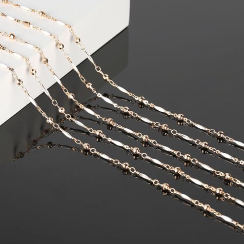 KYUNHOO 4 Meters Satellite Beaded Chain for Jewelry Making White Oil Drip Chain Link Gold Plated Brass Chain Spool for Women Making Jewelry Crafting Finding Supplies - color: Stick White
