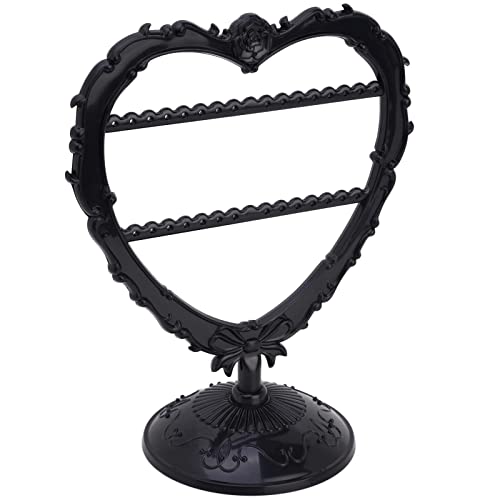 Cute Heart Earring Holder Small Jewelry Organizer Display Stand (Black)