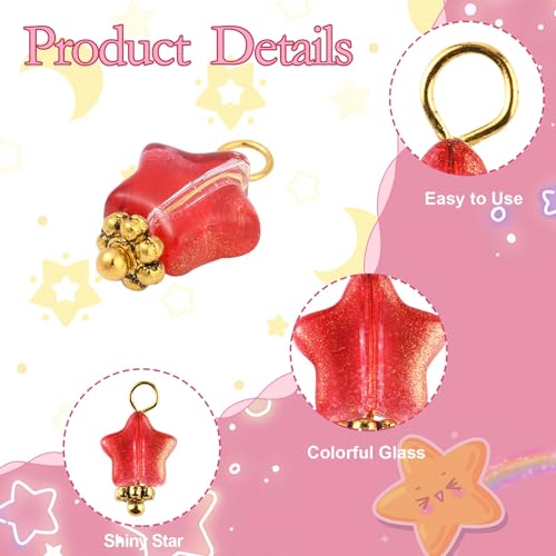 Ipotkitt 100 Pcs Electroplate Glass Star Charms with Glitter Powder Celestial Jewelry Findings Crystal Star Shaped Beads Charms for DIY Jewelry Making - color: 100pcs-Glass Star Charms-14x8x4mm