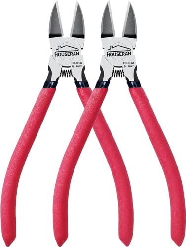Wire Cutters 2 PACK, 6 inch Wire Cutter Set, HOUSERAN Side Cutters Flush Cut Pliers, Spring Loaded Cutting Pliers with Non-slip Red Handle, Wire Cutters Heavy Duty for Jewelry Making, Crafts, Zip Tie - color: 2 Pack