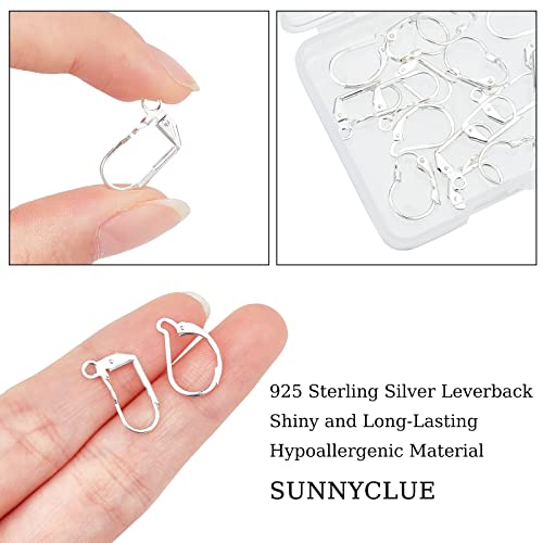 SUNNYCLUE 1 Box 24Pcs 4 Styles Leverback Earring Findings Leverback French Ear Hooks Wire Earring Findings for Jewelry Making DIY Craft Making, Silver - color: 1 Box 30pcs 925 Sterling Silver Plated Leverback