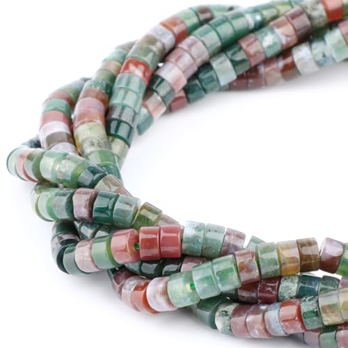 Natural Indian Agate Heishi Spacer Beads Loose Semi Precious Flat Round Gemstone Disc Shape Stone for Beading Jewelry Making 4x2mm 15.5" - color: Indian Agate