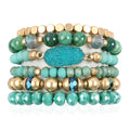 RIAH FASHION Bohemian Acrylic Druzy Multi-Layer Bead Statement Bracelet - Versatile Faux Stone Pendant Stretch Strand Stackable Cuff Bangle Set Sparkly Crystal - color: Bohemian Oval Druzy Set - Turquoise