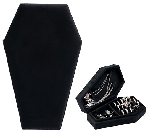 Velvet Coffin Jewelry Travel Case Holder for Gothic Wedding Ceremony Jewelry Organizer Decoration (Black) - color: Black