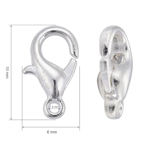 HDSupplies 100 Pieces - Lobster Clasps - Bright Silver Tone - 10x6mm w/ 1mm Hole - color: Bright Silver Tone, size: 10x6mm