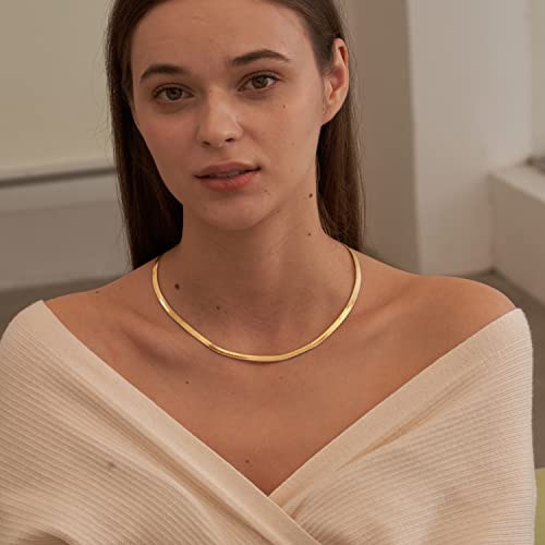 CHESKY Gold Necklace for Women-14K Plated/S925 sterling silver Snake Chain Necklace Dainty Simple Chunky Herringbone Necklace Gold Choker Necklaces Jewelry for Women Mothers Day Gifts for Mom - color: gold, style: 5mm 14 inch snake