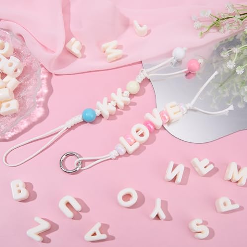 52Pcs A to Z Large Letter Beads White Alphabet Shaped Beads with Large Hole Acrylic Opaque 26 Capital Letters Chunky Initial Alphabet Loose Spacer for Jewelry Making Keychains Phone Chains - style: Style 5