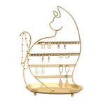 NIKKY HOME Cat Earring Holder Hanging Organizer Stand Metal Jewelry Tree Table Top Ear Stud Holder Tower Rack with Ring Tray and Hook for Girls (56 Holes), Gold