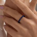 NLIEO Natural Gemstone Stretch Beaded Rings for Women Stackable Dainty Elastic Crystal Rings Jewelry - style: Lapis Lazuli
