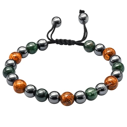 Amazing Gemstone Friendship Bracelets - Moss Agate Mariyam Jasper Hematite Bracelet Set for Men Women Healing Calming Anxiety Stress Relief Gifts Pulseras Para Hombres Mujer Stocking Stuffers - color: Friendship