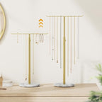 Gold Necklace Holder Jewelry Organizer Stand – Adjustable Height T‑Bar Jewelry Display with White Marble Base, Necklace & Bracelet Holder, Countertop Jewelry Stand - color: Gold & White