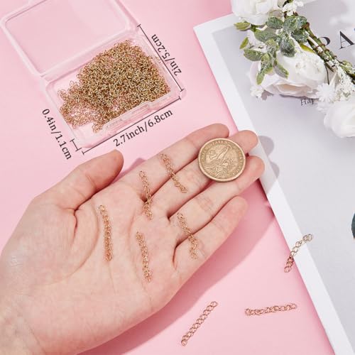 Beebeecraft 1 Box 100Pcs Extension for Necklace 18K Gold Plated 304 Stainless Steel Curb Bracelet End Chain Jewelry Extenders for Jewelry Making Crafts (30mm, Dark Gold) - size: 1.18 inch