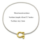 18K Gold Plated Buckle Necklace with Heavy Screw Anchor Shackle Wheat Chain Two Tone Carabiner 17.7 Inch Stainless Steel Foxtail Chain - color: Silver necklace with gold clasp