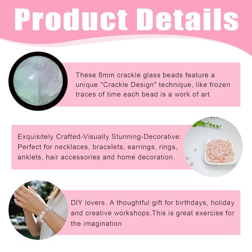 8mm Crackle Glass Beads for Jewelry Making, 700Pcs Round Crystal Beads for Bracelets, DIY Crafts (Lavender Crackle) - color: Lavender Crackle