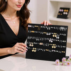 KUKUVR L-Shaped Velvet Jewelry Display Stand, Earring Studs Dangle Holder Case for Retail Shop, Home Vanity, Craft Show and Photography Props (Black 120 Holes)