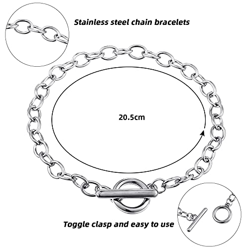Hicarer 45 Pieces Bracelet Chains with OT Toggle Clasp Stainless Steel Bracelet Link Chains DIY Jewelry Making Supplies for Women Jewelry Crafts(Silver) - color: Silver