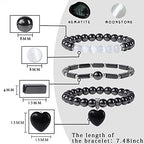 Vinswet Healing Crystal Beaded Bracelets for Women,Natural Amethyst Gemstones Bracelet,Anxiety Stress Relief Heart Charm Bracelet Handmade purple Jewelry Gifts for Women - color: Hematite&Moonstone