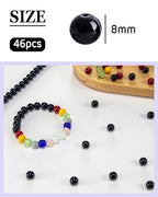 8mm Glass Beads 46PCS Glass Beads for Jewelry Making Charm Round Loose Bead for Bracelet Making Kit (Black Agent) - color: Black Agent