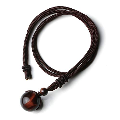 Jovivi Healing Crystals Necklace Natural Tiger Eye Amethyst Lucky Blessing Protection Chakra Beads Stone Pendant for Women Men Adjustable - color: Red Tiger Eye+Amethyst 2pcs