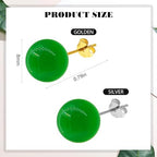 Jade Green Stud Earrings, Natural Round Beaded Agate Emerald Garnet Obsidian Gemstone Ear Studs Ball Jade Jewelry Gift, Green 8mm - color: green-8mm