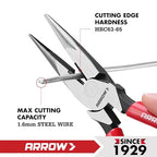 ARROW 8" High Leverage Needle Nose Pliers with Side Cutters, Long Nose Pliers for Gripping, Wire Bending, Cutting - size: 8 INCH