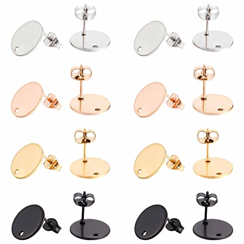 SUNNYCLUE 1 Box 32Pcs 4 Colors Flat Round Earring Posts Stainless Steel Earring Post Ear Stud with Loop Blank Metal Earring Studs Ear Nuts for Earrings Jewelry Making DIY Women Adults Crafts Suppies - color: 16 Pairs Round Mixed Color Stud Earring Finding
