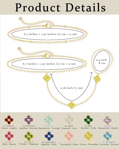 Gold Hand Chain Bracelets for Women Trendy Dainty Birthstone Clover Charm Ring Bracelet Hand Chain Set Non Tarnish 14K Gold Plated Stackable Finger Bracelets for Women Birthday Jewelry Gifts - color: 11. November(Citrine)