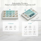 VLANDO 6 Grids & Rings Slot Jewelry Tray, Small Jewelry Organizer for Drawer, Stackable Jewelry Organizer Trays, Drawer Jewelry Organizer, Soft Lining DIY Combinations Tray - White