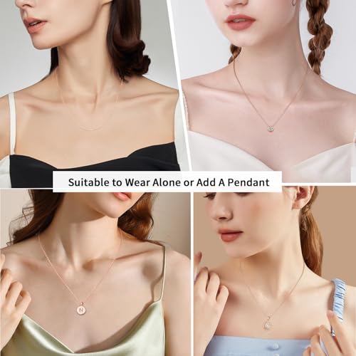 Jewlpire 18k Gold Plated 925 Sterling Silver Chain Necklace for Women, 1.2mm Cable Chain Necklace Thin & Dainty & Sturdy Women's Chain Necklaces 14/16/17/18/20/22/24 Inch - color: 18K Rose Gold Plated, size: 14 Inch